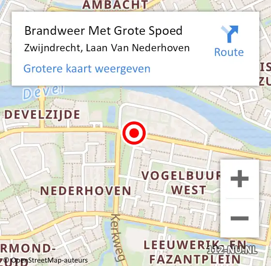Locatie op kaart van de 112 melding: Brandweer Met Grote Spoed Naar Zwijndrecht, Laan Van Nederhoven op 22 september 2020 06:59