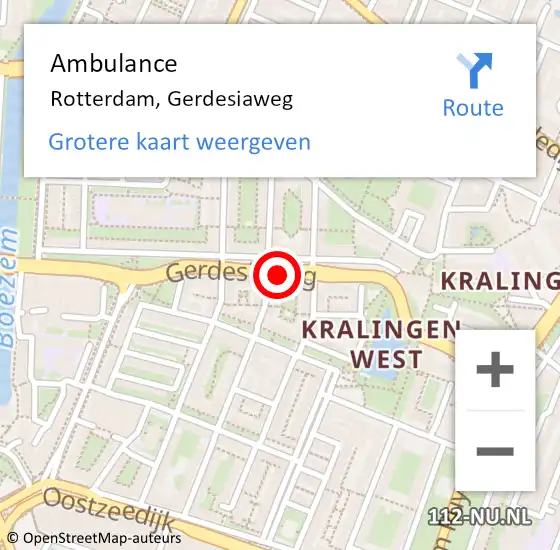 Locatie op kaart van de 112 melding: Ambulance Rotterdam, Gerdesiaweg op 22 september 2020 07:01