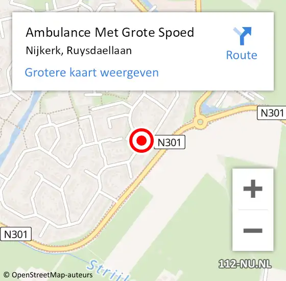Locatie op kaart van de 112 melding: Ambulance Met Grote Spoed Naar Nijkerk, Ruysdaellaan op 22 september 2020 09:01