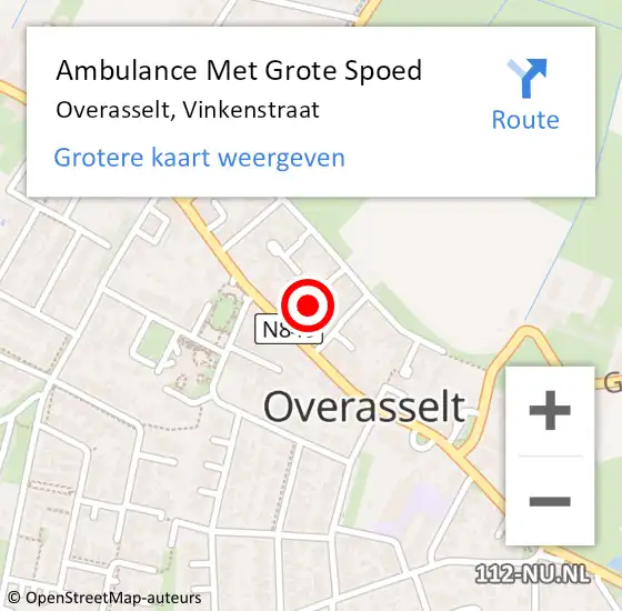 Locatie op kaart van de 112 melding: Ambulance Met Grote Spoed Naar Overasselt, Vinkenstraat op 22 september 2020 09:09