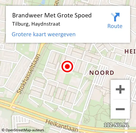 Locatie op kaart van de 112 melding: Brandweer Met Grote Spoed Naar Tilburg, Haydnstraat op 22 september 2020 09:48