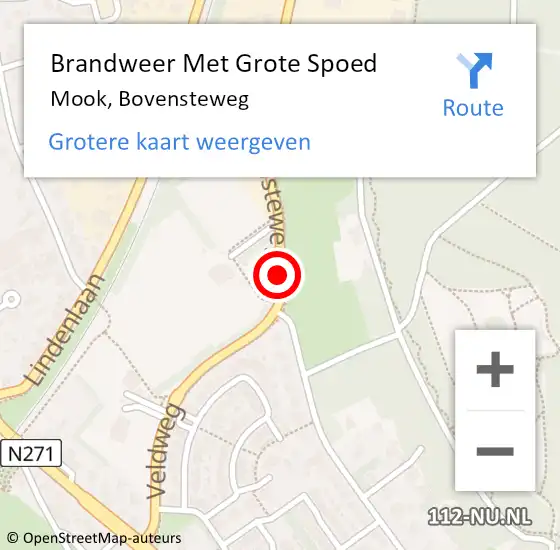 Locatie op kaart van de 112 melding: Brandweer Met Grote Spoed Naar Mook, Bovensteweg op 22 september 2020 09:49