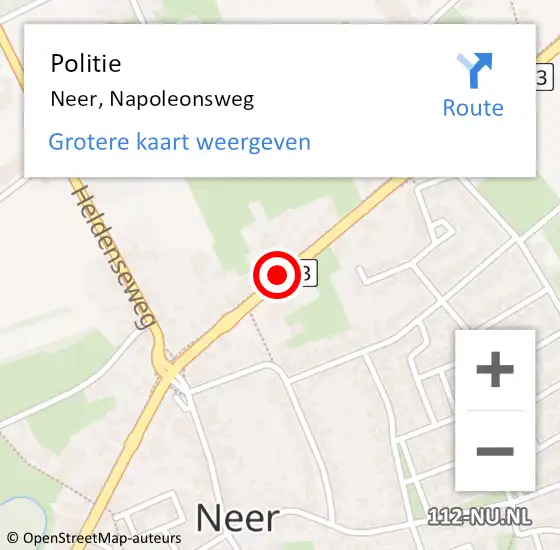 Locatie op kaart van de 112 melding: Politie Neer, Napoleonsweg op 22 september 2020 11:27