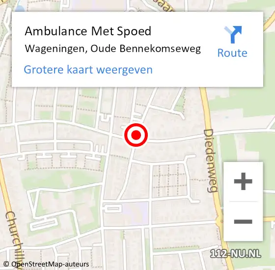 Locatie op kaart van de 112 melding: Ambulance Met Spoed Naar Wageningen, Oude Bennekomseweg op 22 september 2020 11:56