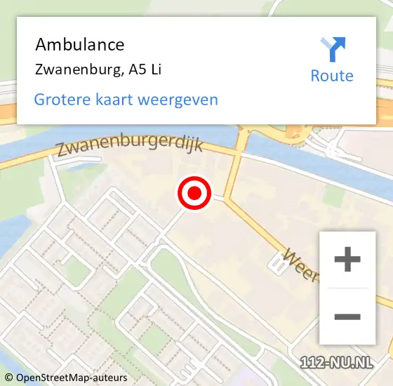 Locatie op kaart van de 112 melding: Ambulance Zwanenburg, A5 Li op 22 september 2020 12:43