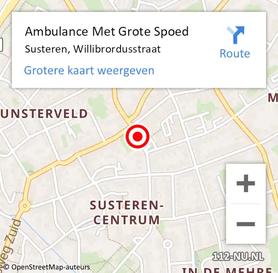 Locatie op kaart van de 112 melding: Ambulance Met Grote Spoed Naar Susteren, Willibrordusstraat op 19 mei 2014 19:06