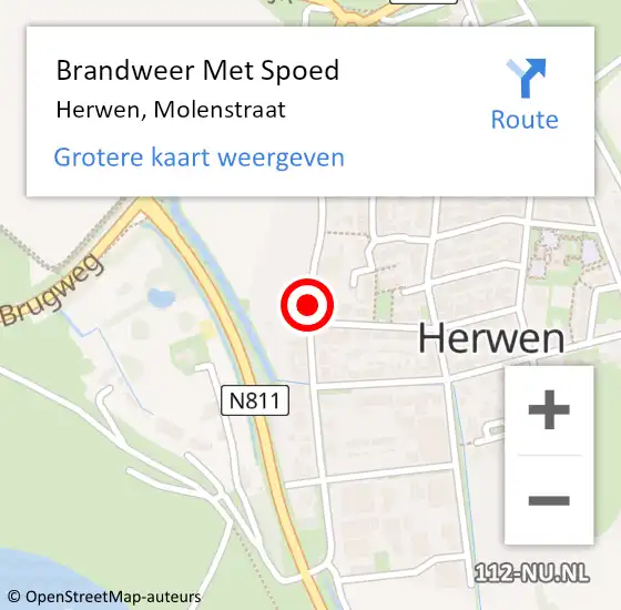 Locatie op kaart van de 112 melding: Brandweer Met Spoed Naar Herwen, Molenstraat op 22 september 2020 15:00