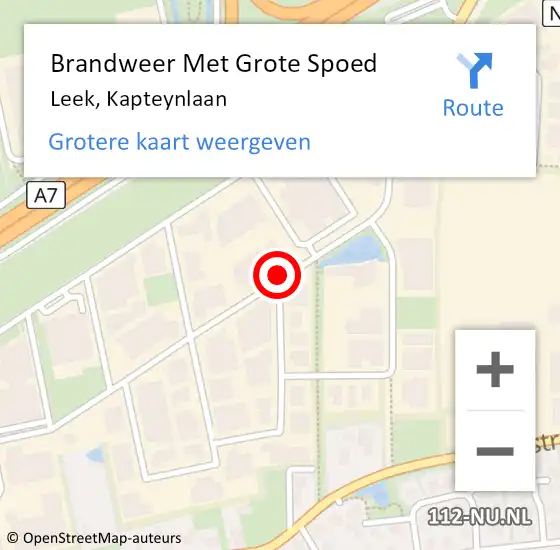 Locatie op kaart van de 112 melding: Brandweer Met Grote Spoed Naar Leek, Kapteynlaan op 22 september 2020 15:06