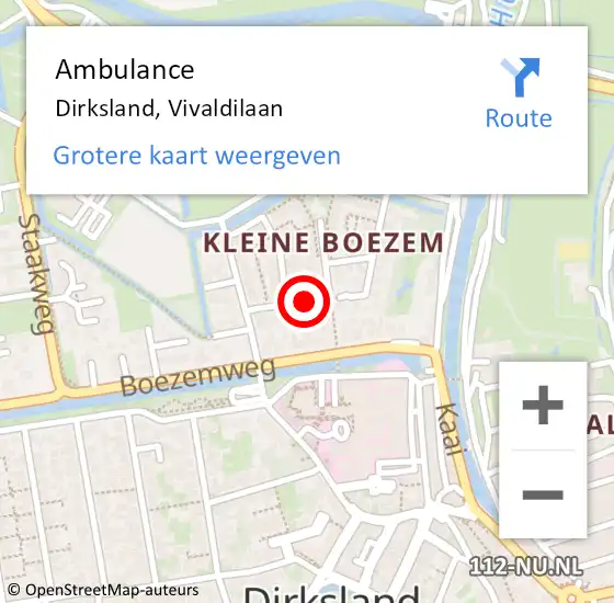 Locatie op kaart van de 112 melding: Ambulance Dirksland, Vivaldilaan op 22 september 2020 15:18