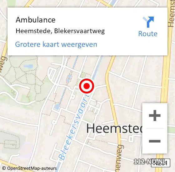 Locatie op kaart van de 112 melding: Ambulance Heemstede, Blekersvaartweg op 22 september 2020 16:10