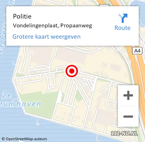 Locatie op kaart van de 112 melding: Politie Vondelingenplaat, Propaanweg op 22 september 2020 16:23