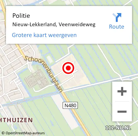 Locatie op kaart van de 112 melding: Politie Nieuw-Lekkerland, Veenweideweg op 22 september 2020 20:39