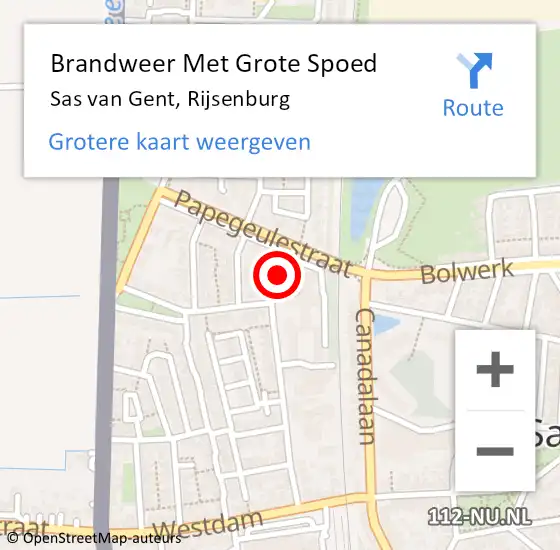 Locatie op kaart van de 112 melding: Brandweer Met Grote Spoed Naar Sas van Gent, Rijsenburg op 23 september 2020 05:02
