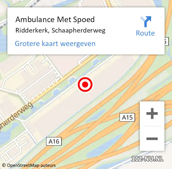 Locatie op kaart van de 112 melding: Ambulance Met Spoed Naar Ridderkerk, Schaapherderweg op 23 september 2020 09:25