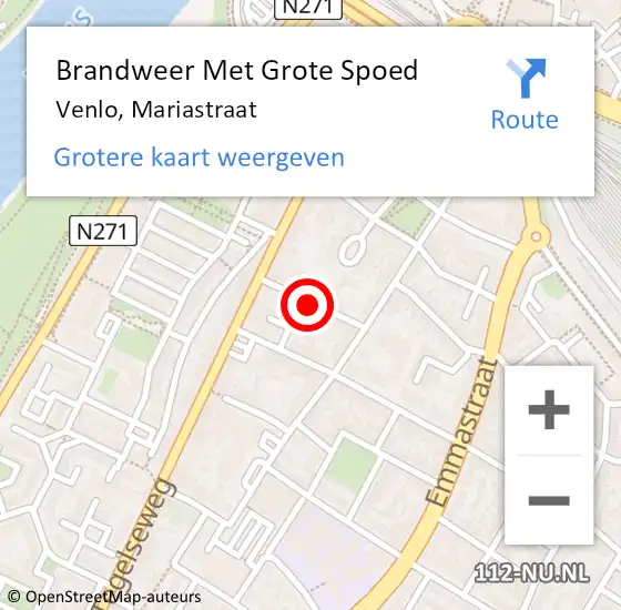 Locatie op kaart van de 112 melding: Brandweer Met Grote Spoed Naar Venlo, Mariastraat op 23 september 2020 12:09