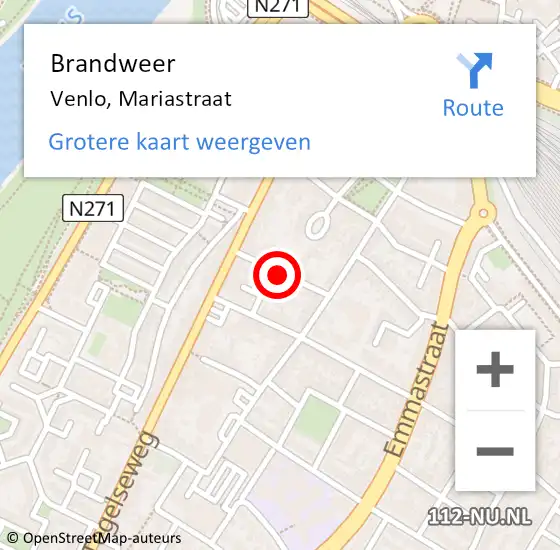 Locatie op kaart van de 112 melding: Brandweer Venlo, Mariastraat op 23 september 2020 12:12