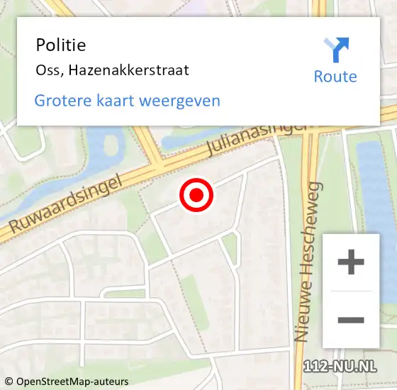 Locatie op kaart van de 112 melding: Politie Oss, Hazenakkerstraat op 23 september 2020 14:19