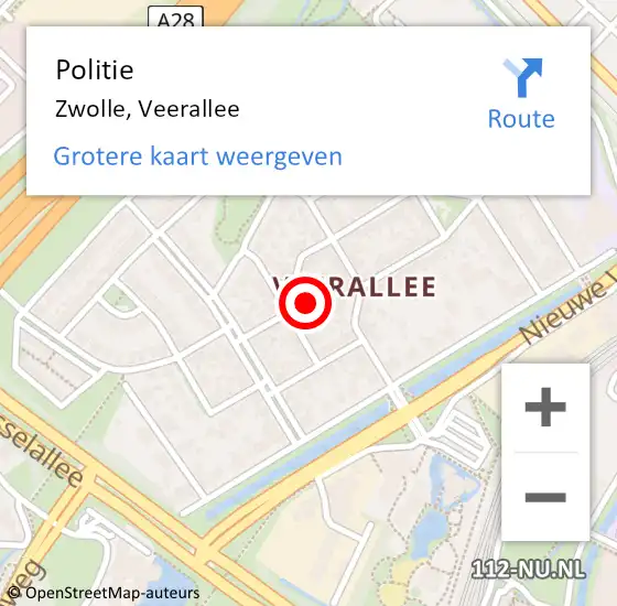 Locatie op kaart van de 112 melding: Politie Zwolle, Veerallee op 23 september 2020 17:08