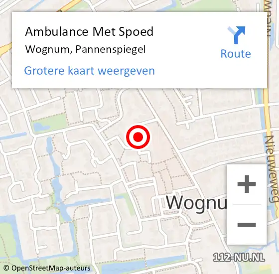 Locatie op kaart van de 112 melding: Ambulance Met Spoed Naar Wognum, Pannenspiegel op 23 september 2020 17:10