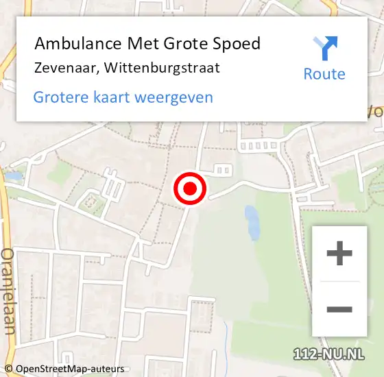 Locatie op kaart van de 112 melding: Ambulance Met Grote Spoed Naar Zevenaar, Wittenburgstraat op 23 september 2020 17:27