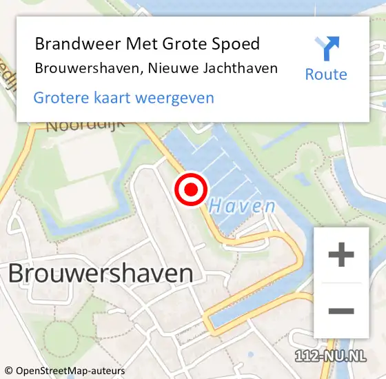 Locatie op kaart van de 112 melding: Brandweer Met Grote Spoed Naar Brouwershaven, Nieuwe Jachthaven op 24 september 2020 02:17