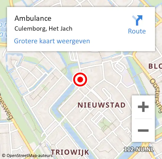 Locatie op kaart van de 112 melding: Ambulance Culemborg, Het Jach op 24 september 2020 04:23