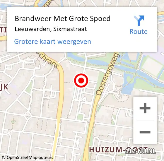 Locatie op kaart van de 112 melding: Brandweer Met Grote Spoed Naar Leeuwarden, Sixmastraat op 24 september 2020 06:32