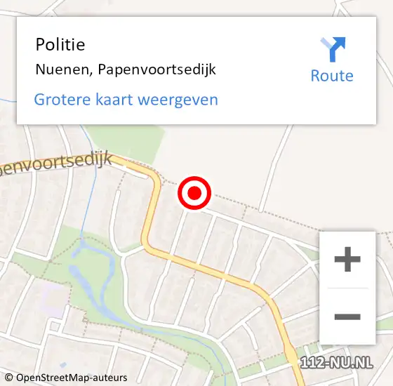 Locatie op kaart van de 112 melding: Politie Nuenen, Papenvoortsedijk op 24 september 2020 09:13