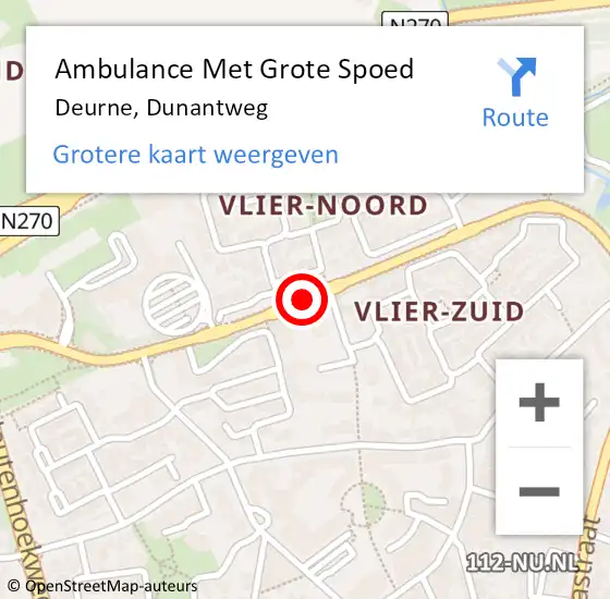 Locatie op kaart van de 112 melding: Ambulance Met Grote Spoed Naar Deurne, Dunantweg op 24 september 2020 10:48