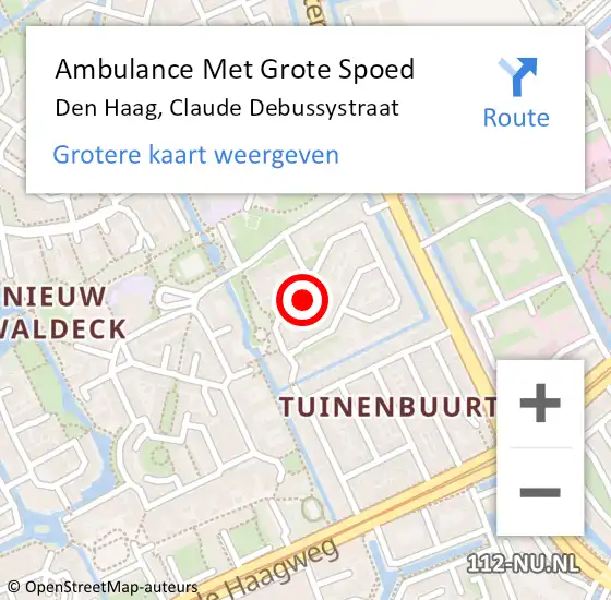 Locatie op kaart van de 112 melding: Ambulance Met Grote Spoed Naar Den Haag, Claude Debussystraat op 24 september 2020 11:19
