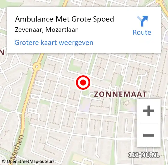 Locatie op kaart van de 112 melding: Ambulance Met Grote Spoed Naar Zevenaar, Mozartlaan op 24 september 2020 11:46