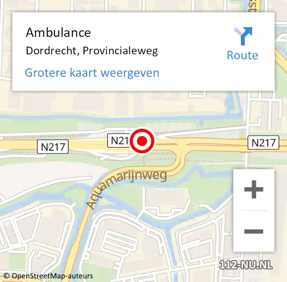 Locatie op kaart van de 112 melding: Ambulance Dordrecht, Provincialeweg op 24 september 2020 13:18