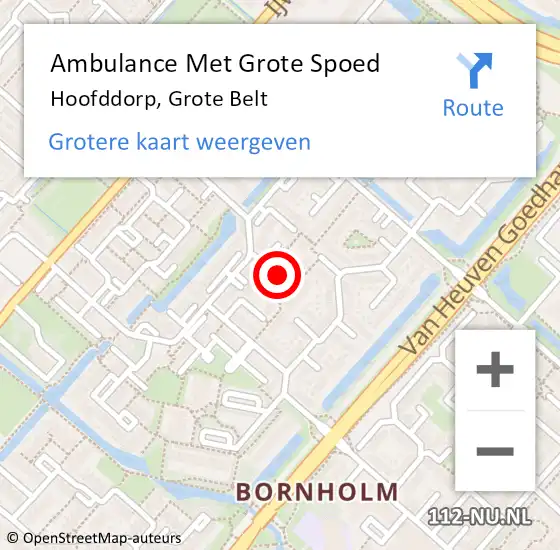 Locatie op kaart van de 112 melding: Ambulance Met Grote Spoed Naar Hoofddorp, Grote Belt op 24 september 2020 13:50