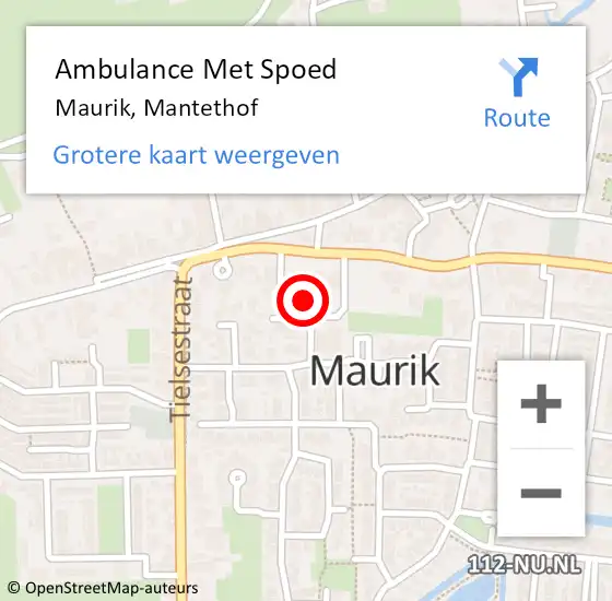 Locatie op kaart van de 112 melding: Ambulance Met Spoed Naar Maurik, Mantethof op 20 mei 2014 00:50