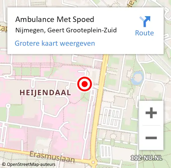 Locatie op kaart van de 112 melding: Ambulance Met Spoed Naar Nijmegen, Geert Grooteplein-Zuid op 24 september 2020 16:12
