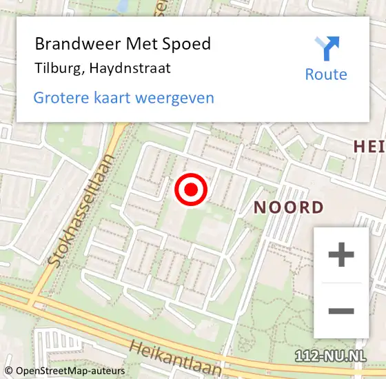 Locatie op kaart van de 112 melding: Brandweer Met Spoed Naar Tilburg, Haydnstraat op 24 september 2020 16:29