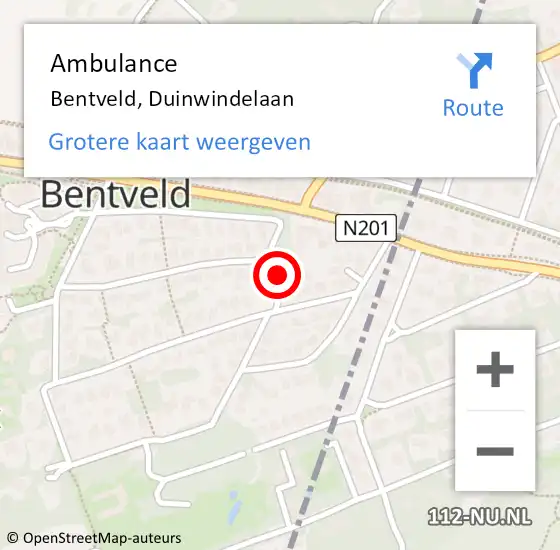 Locatie op kaart van de 112 melding: Ambulance Bentveld, Duinwindelaan op 24 september 2020 18:04