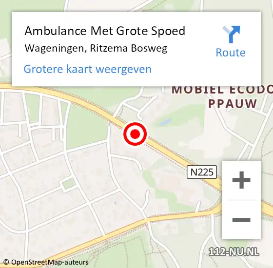 Locatie op kaart van de 112 melding: Ambulance Met Grote Spoed Naar Wageningen, Ritzema Bosweg op 24 september 2020 18:06