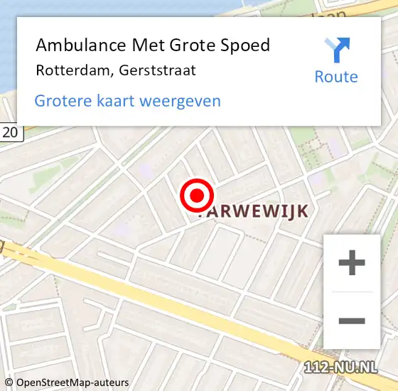 Locatie op kaart van de 112 melding: Ambulance Met Grote Spoed Naar Rotterdam, Gerststraat op 24 september 2020 18:35