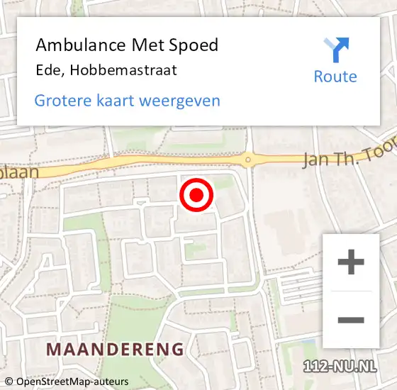 Locatie op kaart van de 112 melding: Ambulance Met Spoed Naar Ede, Hobbemastraat op 20 mei 2014 01:40