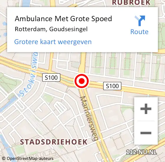 Locatie op kaart van de 112 melding: Ambulance Met Grote Spoed Naar Rotterdam, Goudsesingel op 24 september 2020 18:51
