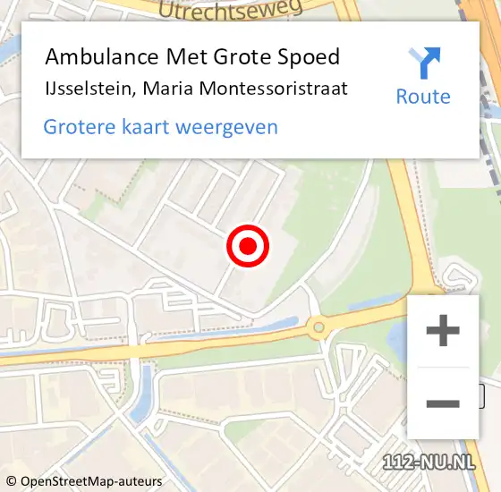 Locatie op kaart van de 112 melding: Ambulance Met Grote Spoed Naar IJsselstein, Maria Montessoristraat op 20 mei 2014 02:11