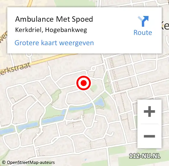 Locatie op kaart van de 112 melding: Ambulance Met Spoed Naar Kerkdriel, Hogebankweg op 25 september 2020 01:26