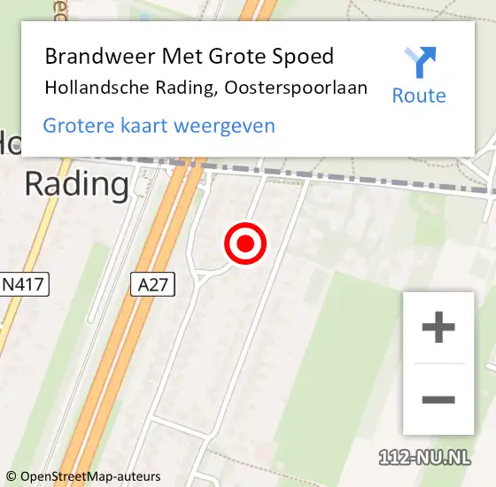 Locatie op kaart van de 112 melding: Brandweer Met Grote Spoed Naar Hollandsche Rading, Oosterspoorlaan op 2 oktober 2013 13:44