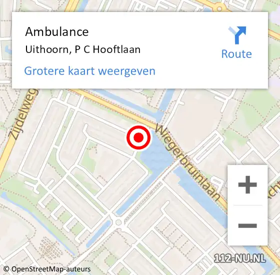 Locatie op kaart van de 112 melding: Ambulance Uithoorn, P C Hooftlaan op 25 september 2020 02:38