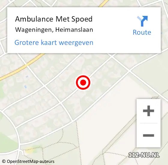 Locatie op kaart van de 112 melding: Ambulance Met Spoed Naar Wageningen, Heimanslaan op 25 september 2020 04:34