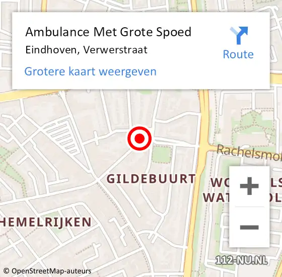 Locatie op kaart van de 112 melding: Ambulance Met Grote Spoed Naar Eindhoven, Verwerstraat op 25 september 2020 05:31