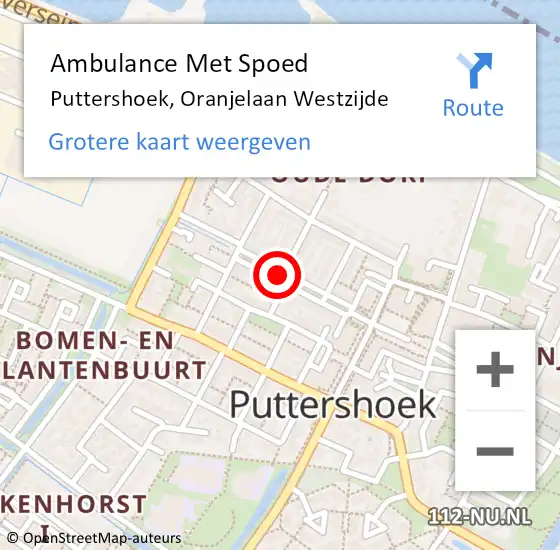 Locatie op kaart van de 112 melding: Ambulance Met Spoed Naar Puttershoek, Oranjelaan Westzijde op 25 september 2020 06:22