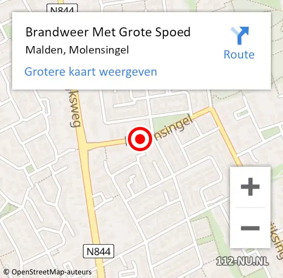 Locatie op kaart van de 112 melding: Brandweer Met Grote Spoed Naar Malden, Molensingel op 25 september 2020 11:07