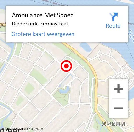 Locatie op kaart van de 112 melding: Ambulance Met Spoed Naar Ridderkerk, Emmastraat op 25 september 2020 11:26